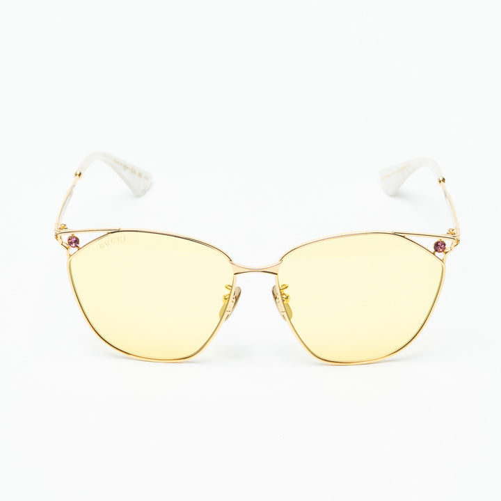 Gucci Gold-Tone Cat Eye Sunglasses with Yellow Tinted Lenses