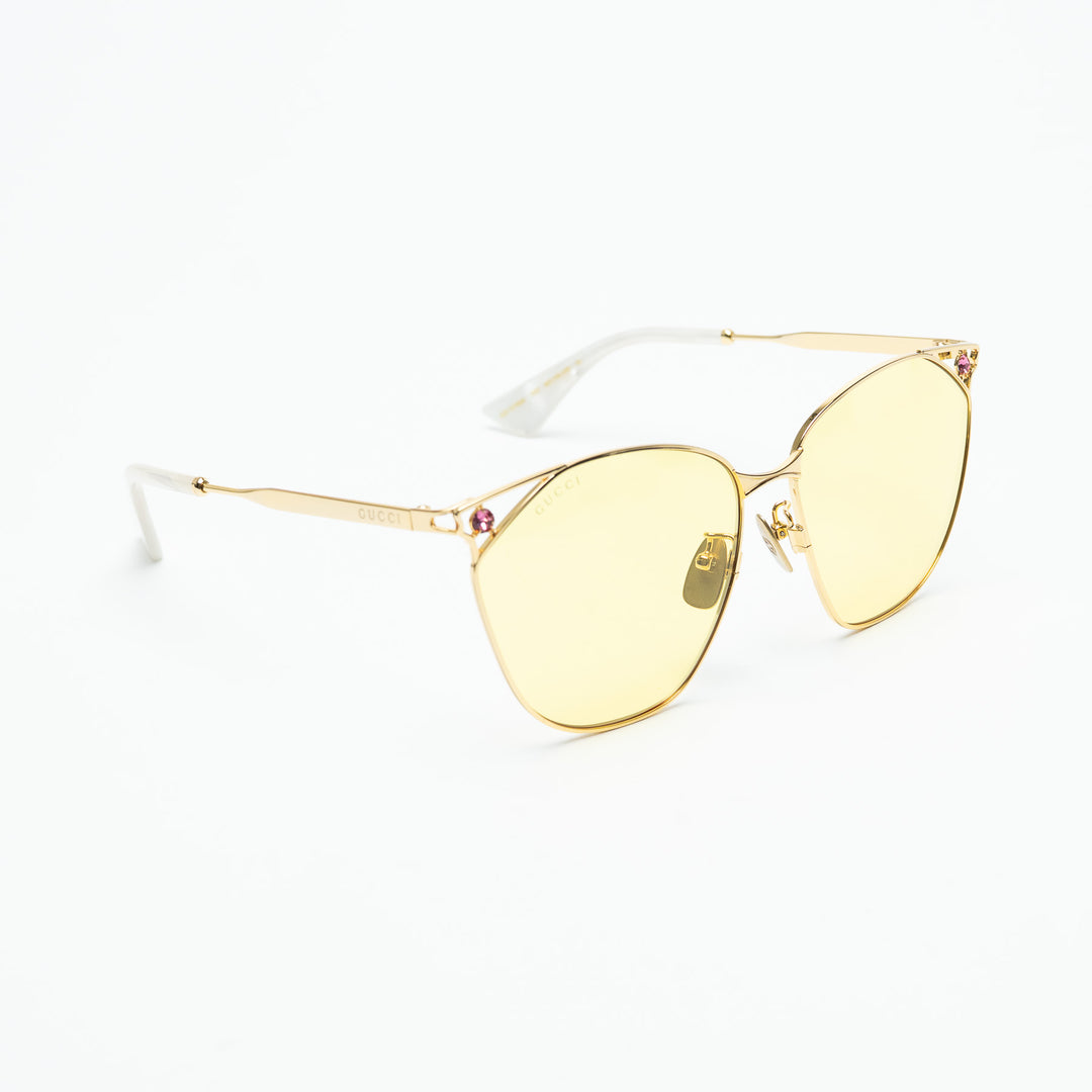 Gucci Gold-Tone Cat Eye Sunglasses with Yellow Tinted Lenses