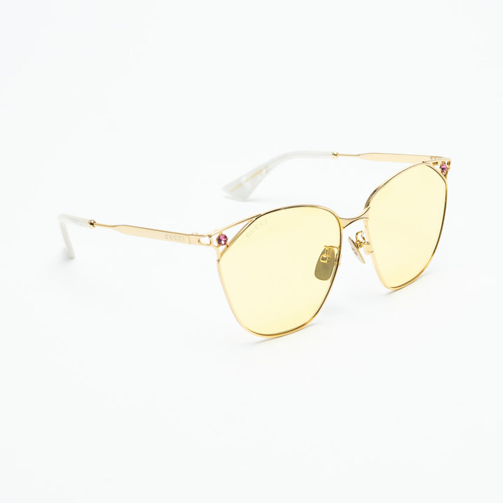 Gucci Gold-Tone Cat Eye Sunglasses with Yellow Tinted Lenses