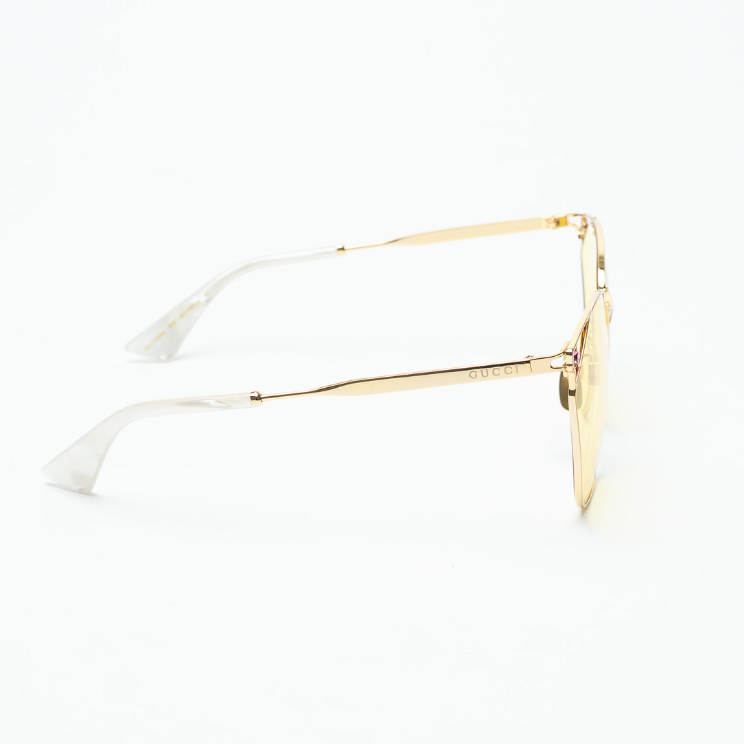 Gucci Gold-Tone Cat Eye Sunglasses with Yellow Tinted Lenses