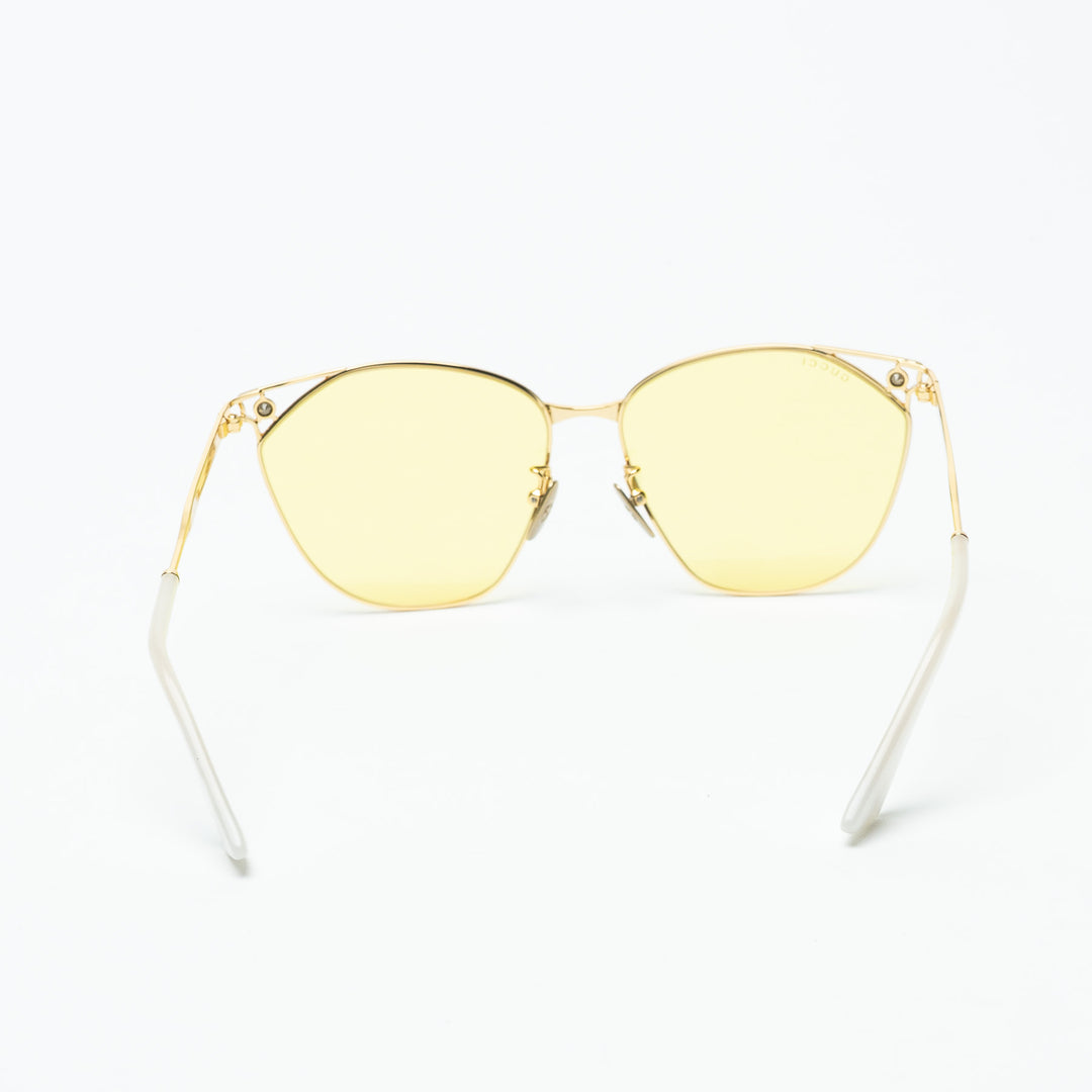 Gucci Gold-Tone Cat Eye Sunglasses with Yellow Tinted Lenses