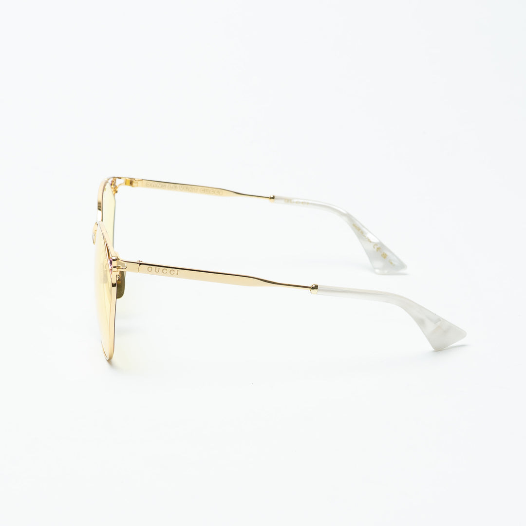 Gucci Gold-Tone Cat Eye Sunglasses with Yellow Tinted Lenses