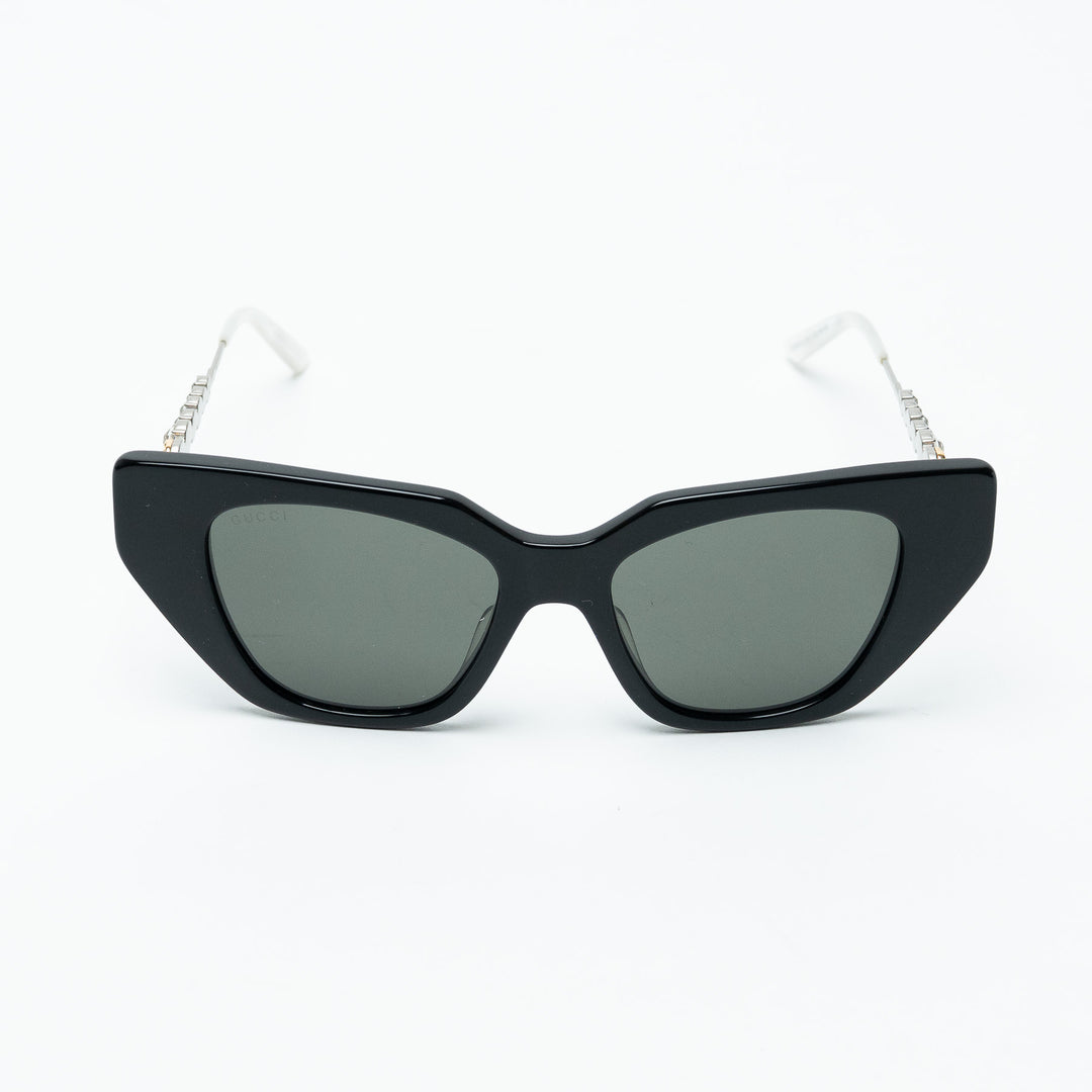 Gucci Black Bold Cat Eye Sunglasses with Crystal Embellished Arms