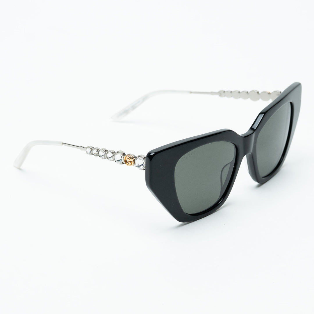 Gucci Black Bold Cat Eye Sunglasses with Crystal Embellished Arms