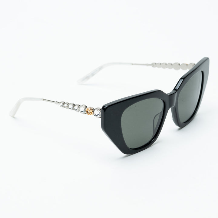 Gucci Black Bold Cat Eye Sunglasses with Crystal Embellished Arms