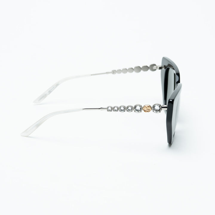 Gucci Black Bold Cat Eye Sunglasses with Crystal Embellished Arms