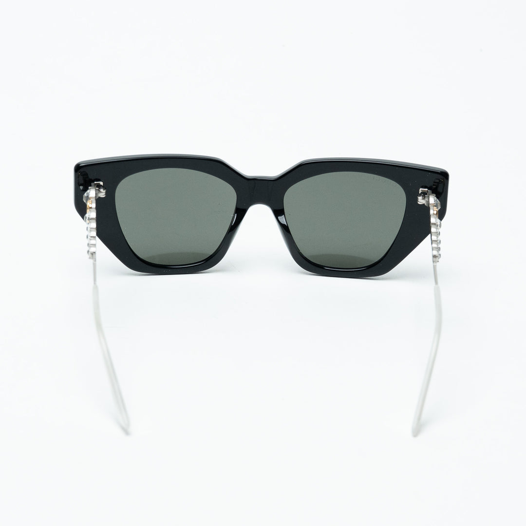 Gucci Black Bold Cat Eye Sunglasses with Crystal Embellished Arms