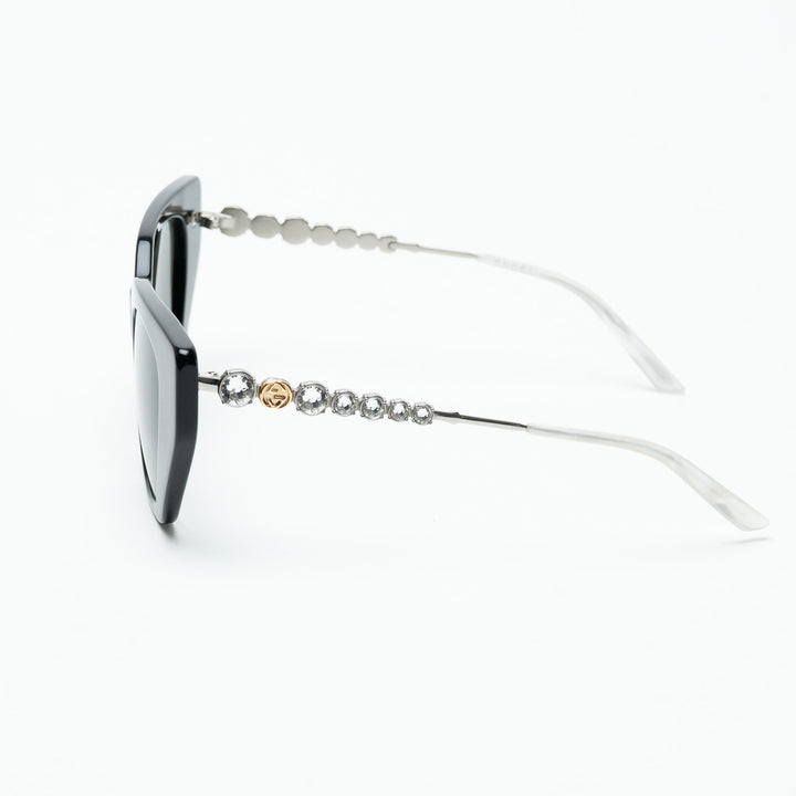 Gucci Black Bold Cat Eye Sunglasses with Crystal Embellished Arms