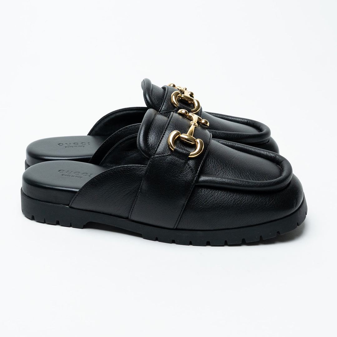 Gucci Black Leather Horsebit Mules Size 36.5