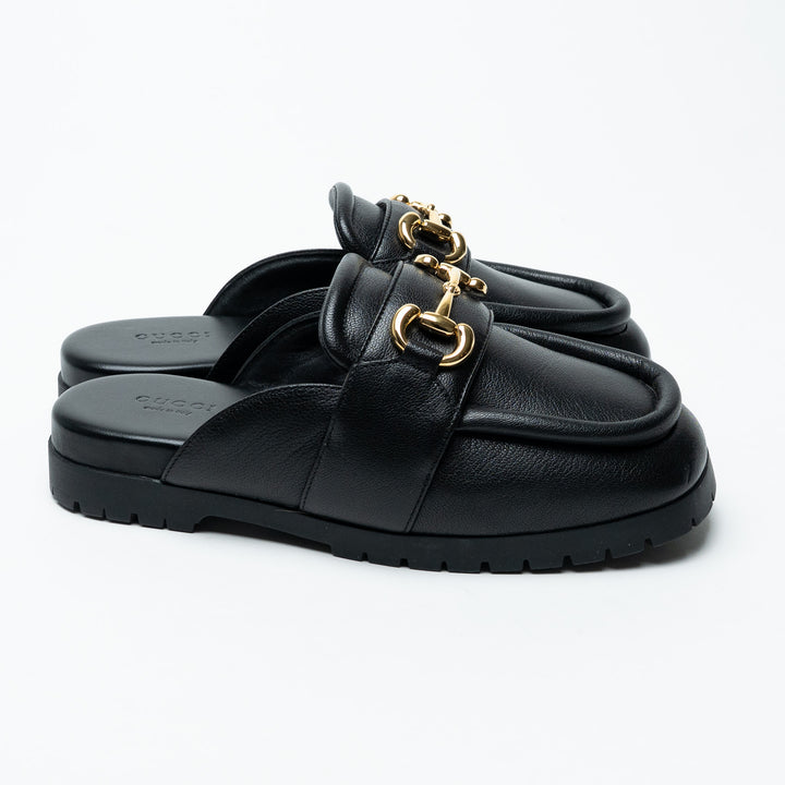 Gucci Black Leather Horsebit Mules Size 36.5