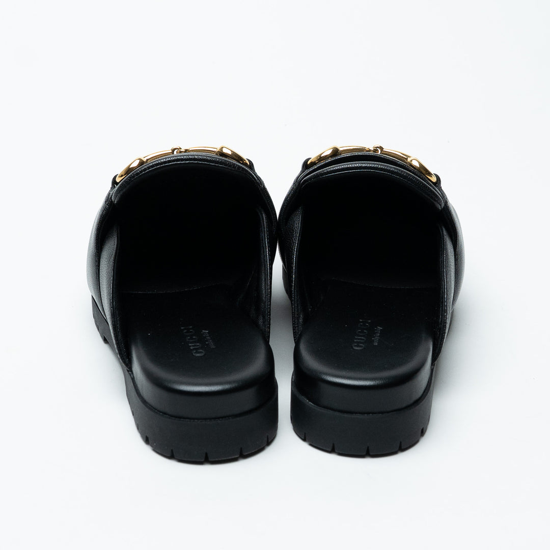 Gucci Black Leather Horsebit Mules Size 36.5