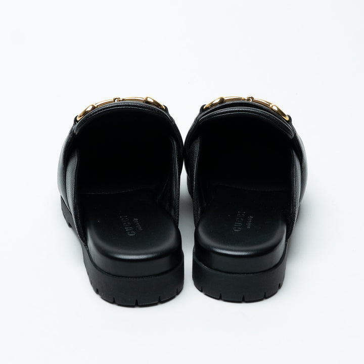 Gucci Black Leather Horsebit Mules Size 36.5