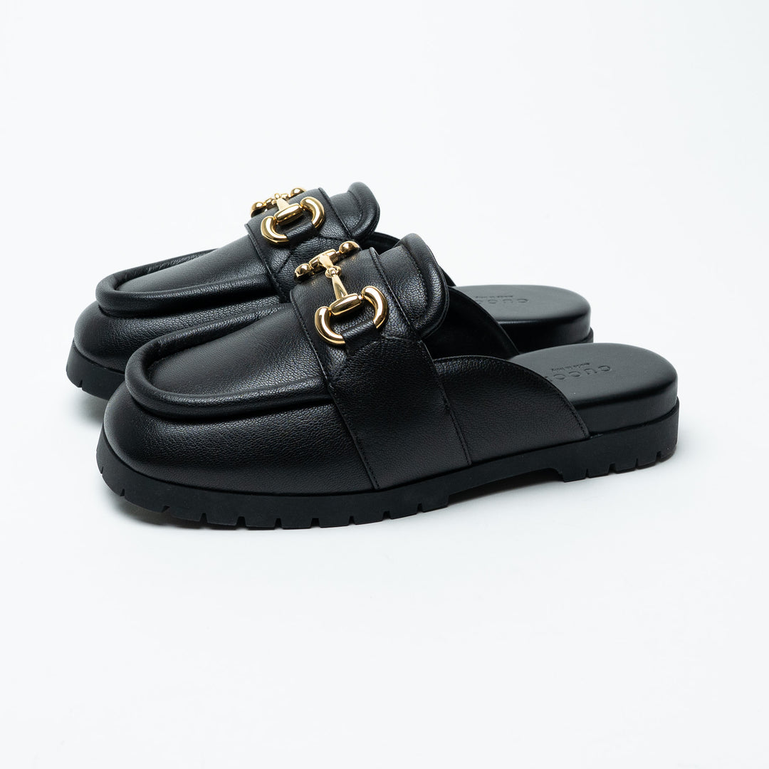 Gucci Black Leather Horsebit Mules Size 36.5