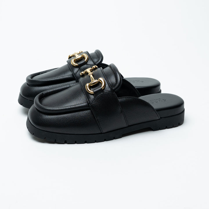 Gucci Black Leather Horsebit Mules Size 36.5