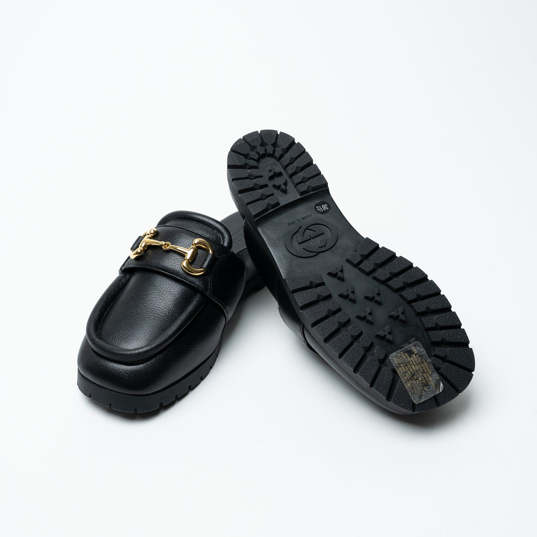 Gucci Black Leather Horsebit Mules Size 36.5