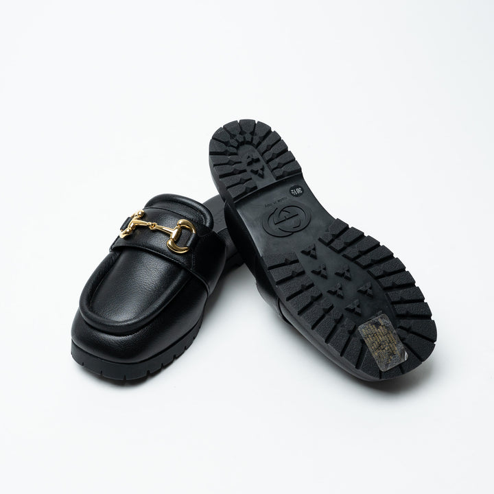 Gucci Black Leather Horsebit Mules Size 36.5