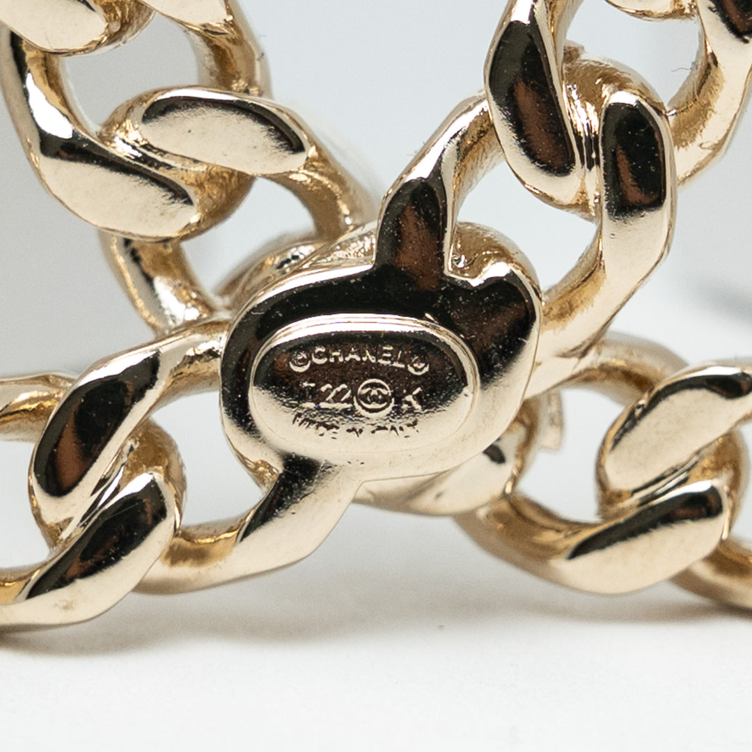 Pre-Loved Chanel™ Gold-Tone Chainlink Brooch with Crystal Embellished Details