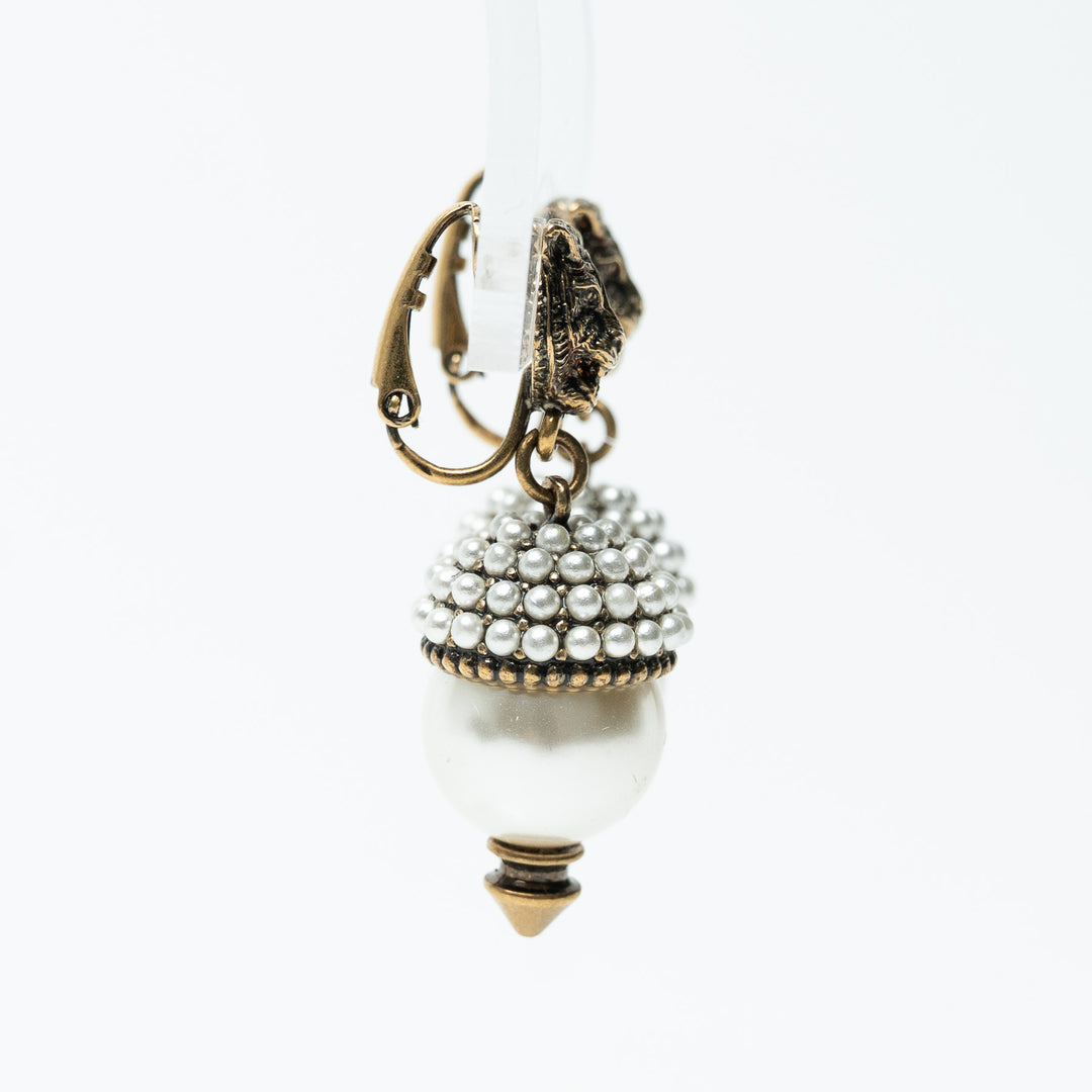 Gucci Aged Gold Tone Feline Head Earrings with Crystal Stud