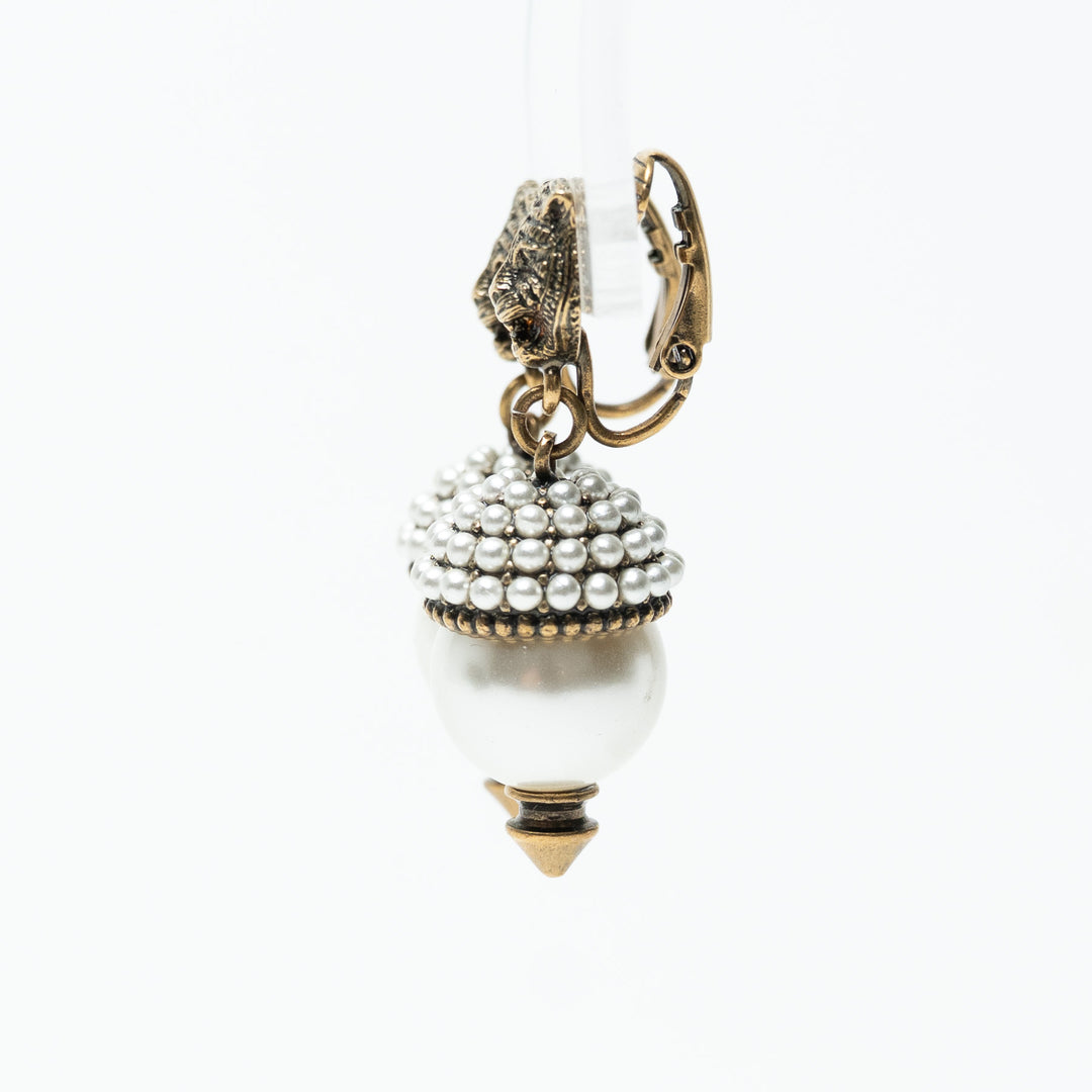 Gucci Aged Gold Tone Feline Head Earrings with Crystal Stud