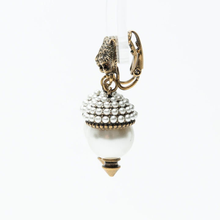 Gucci Aged Gold Tone Feline Head Earrings with Crystal Stud