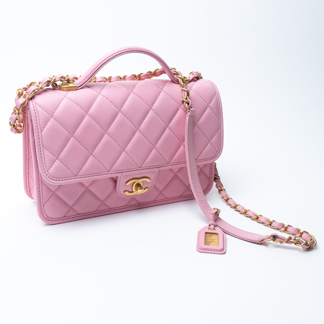 Pre-Loved Chanel™ Pink Caviar Leather Qulited Top Handle Flap Bag