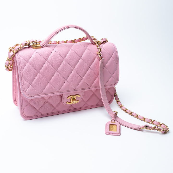 Pre-Loved Chanel™ Pink Caviar Leather Qulited Top Handle Flap Bag