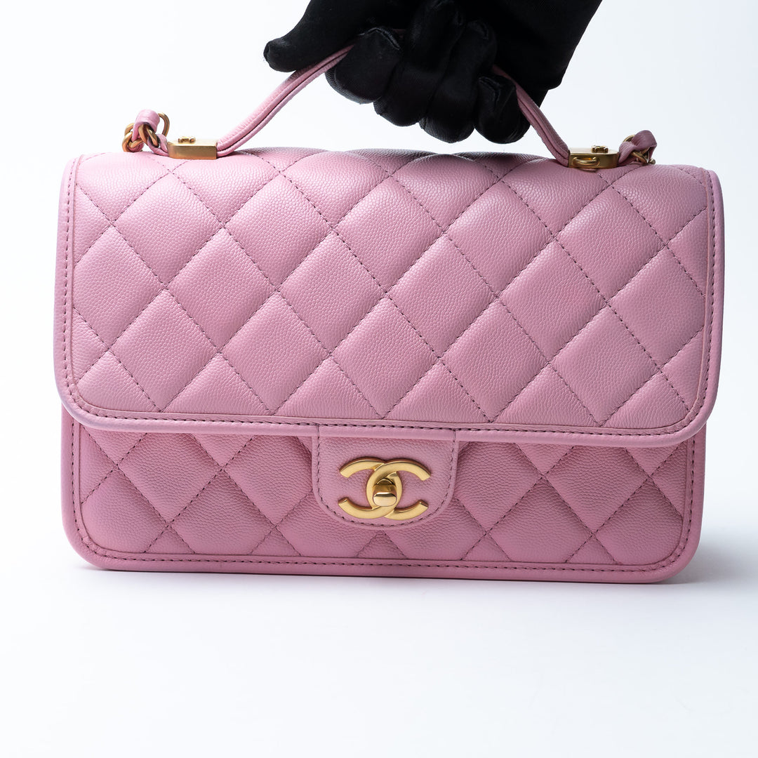 Pre-Loved Chanel™ Pink Caviar Leather Qulited Top Handle Flap Bag