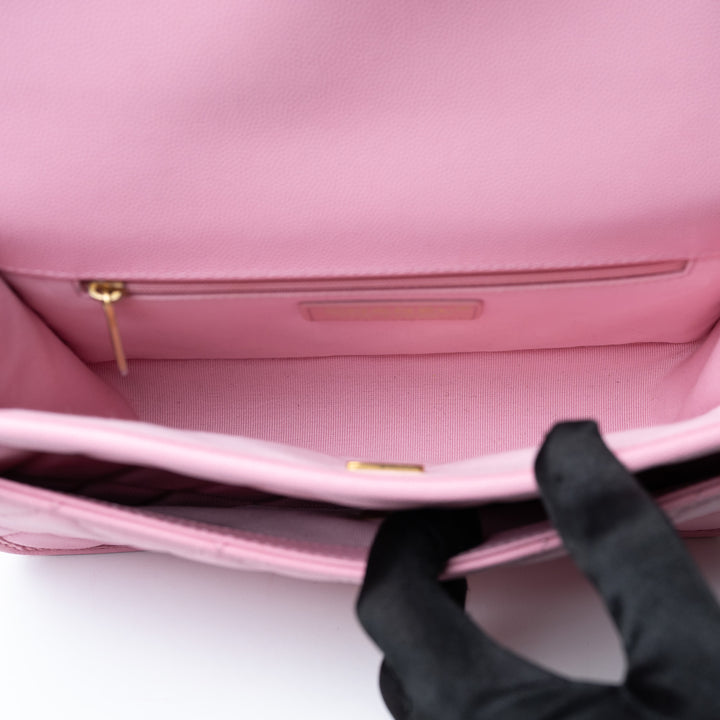 Pre-Loved Chanel™ Pink Caviar Leather Qulited Top Handle Flap Bag