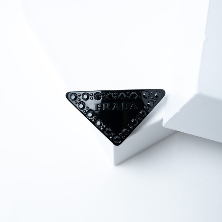 Prada Black Triangle Hairclip inset with Crystals