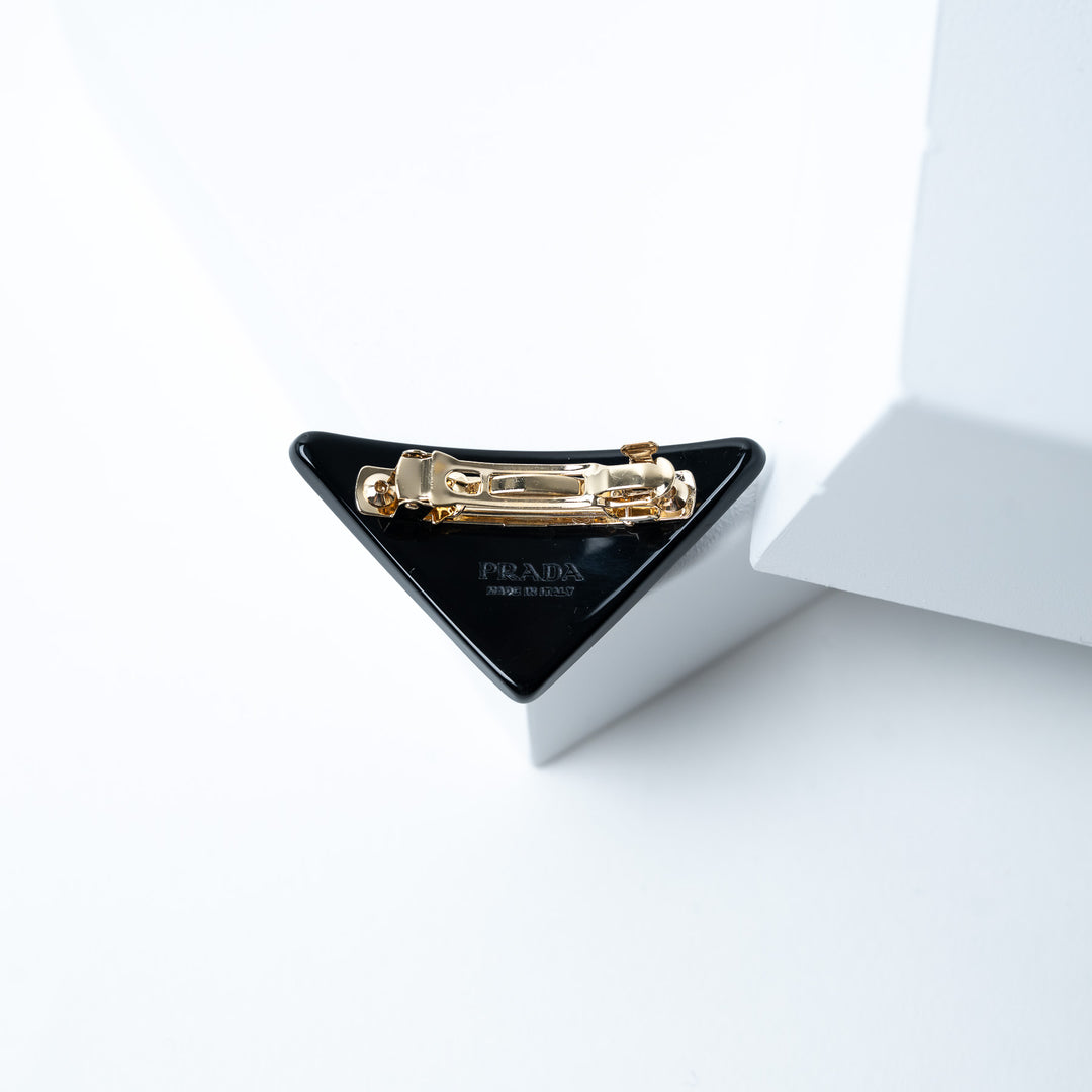 Prada Black Triangle Hairclip inset with Crystals