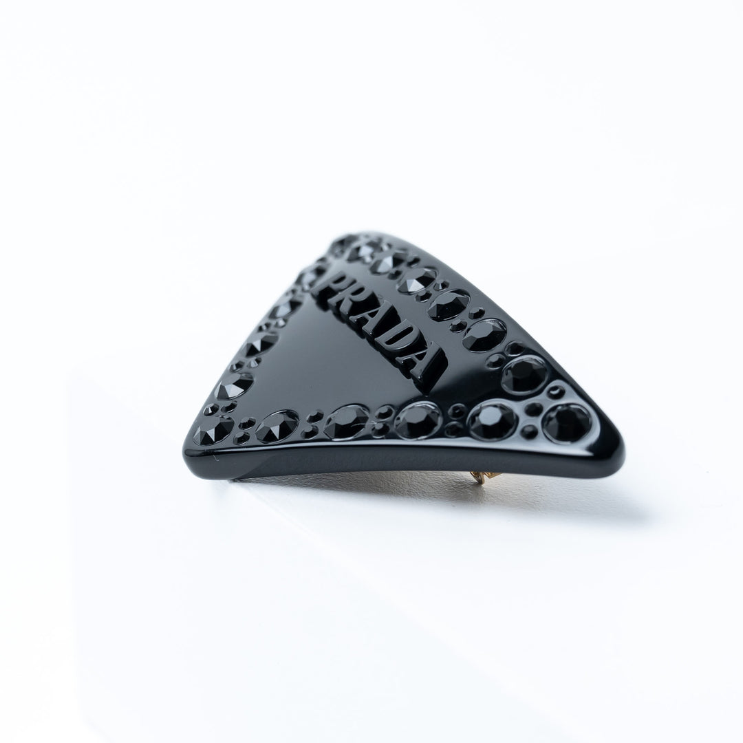 Prada Black Triangle Hairclip inset with Crystals