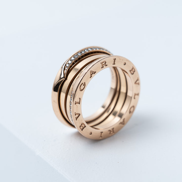 Bvlgari 18K Rose Gold B.zero1 Multi-band Ring with Diamonds Size 55
