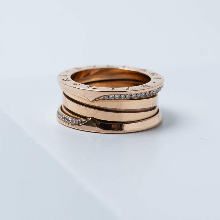Bvlgari 18K Rose Gold B.zero1 Multi-band Ring with Diamonds Size 55