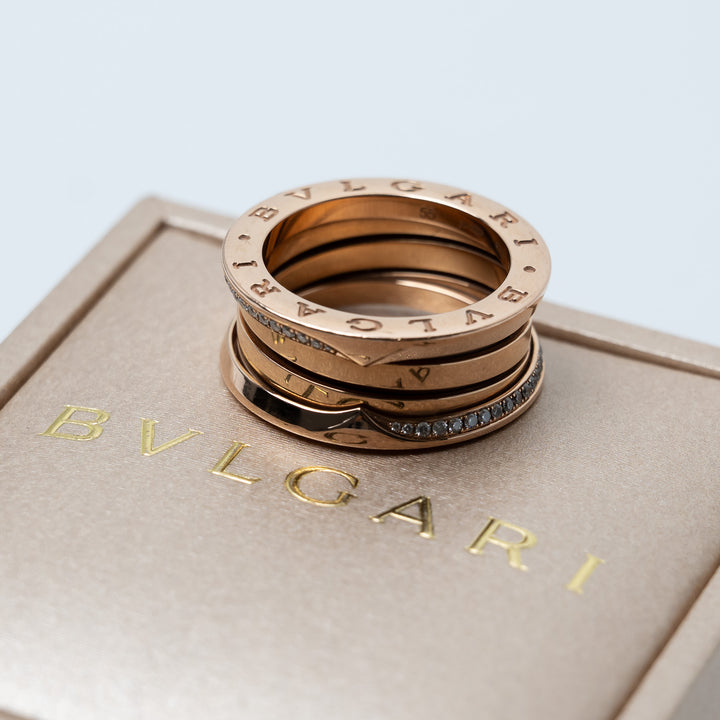 Bvlgari 18K Rose Gold B.zero1 Multi-band Ring with Diamonds Size 55