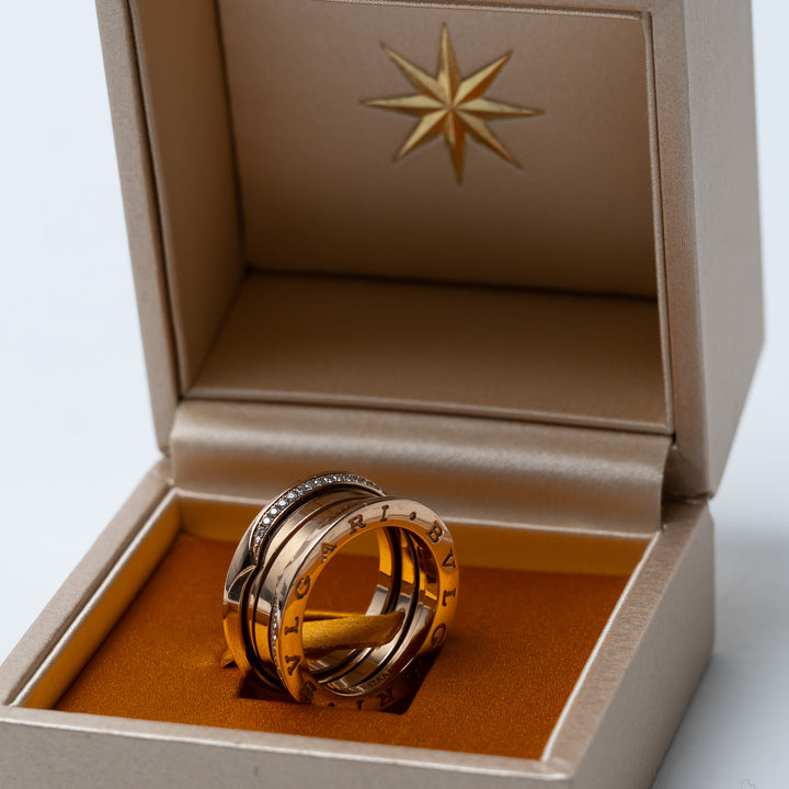 Bvlgari 18K Rose Gold B.zero1 Multi-band Ring with Diamonds Size 55