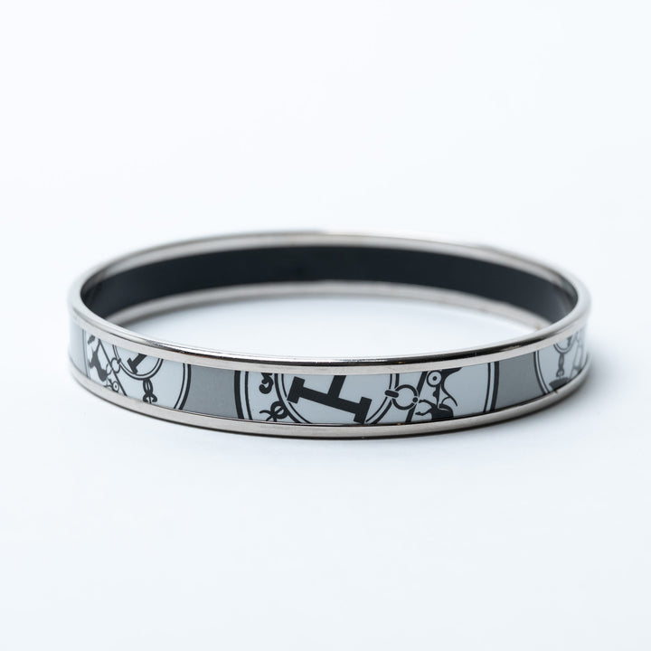Hermes White Enamel Horse Carriage Bangle