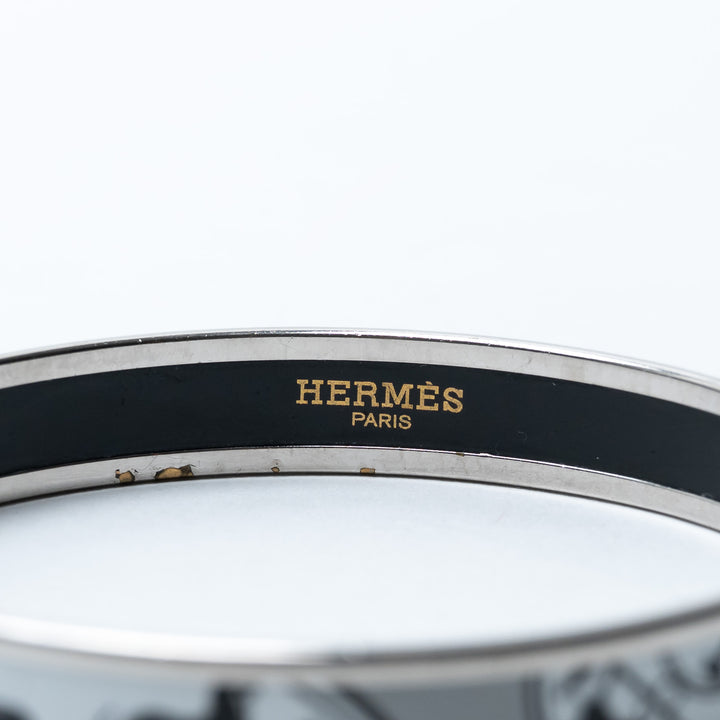 Hermes White Enamel Horse Carriage Bangle