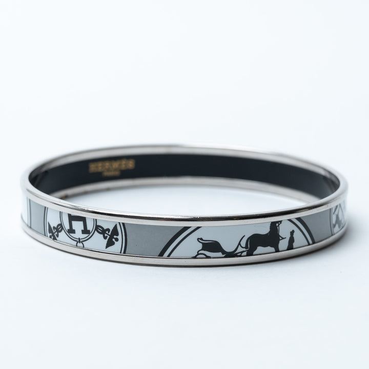 Hermes White Enamel Horse Carriage Bangle