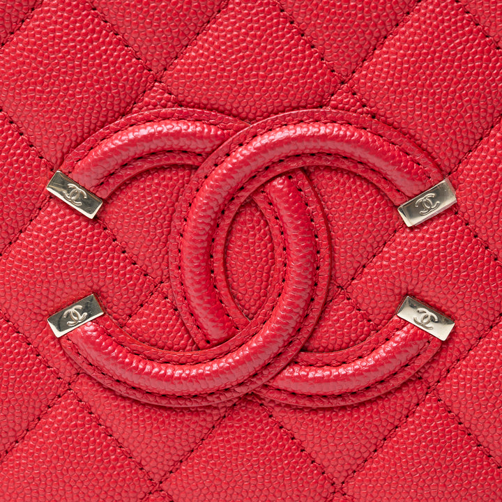Pre-Loved Chanel™ Red Caviar Leather Small Filigree Vanity Case
