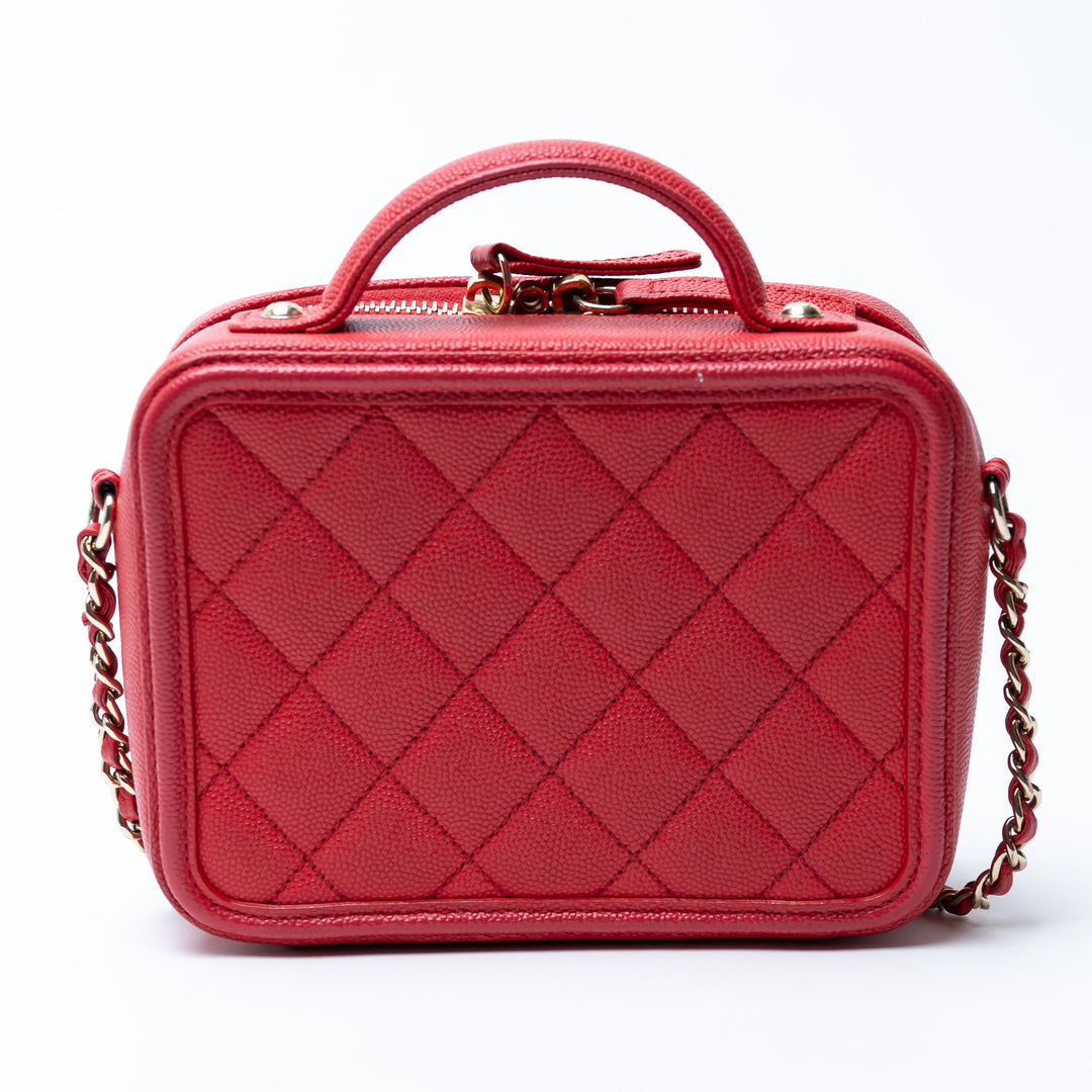Pre-Loved Chanel™ Red Caviar Leather Small Filigree Vanity Case