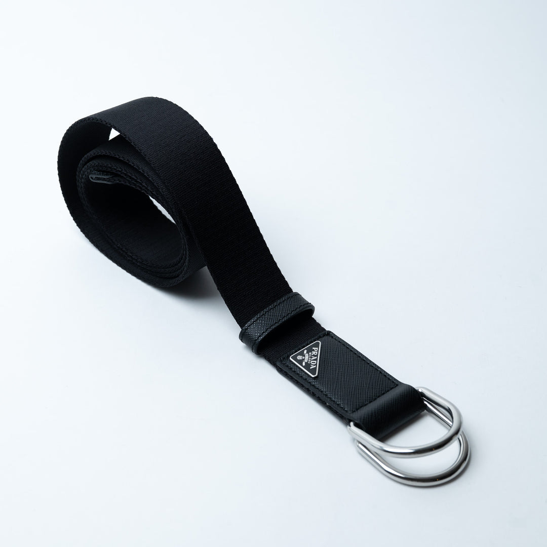 Prada Re-Nylon Belt with Saffiano Leather Accents and D-Ring Hardware Size 105
