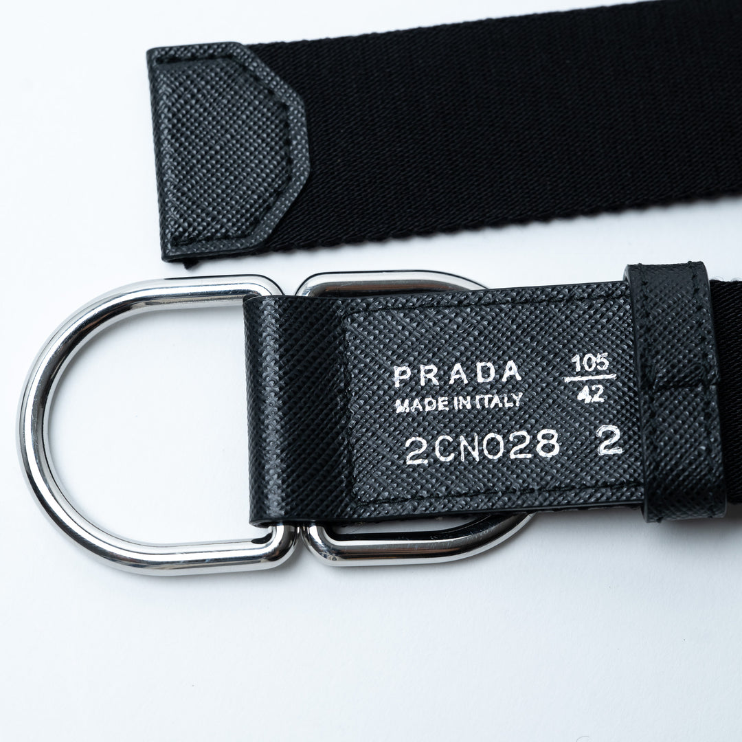 Prada Re-Nylon Belt with Saffiano Leather Accents and D-Ring Hardware Size 105