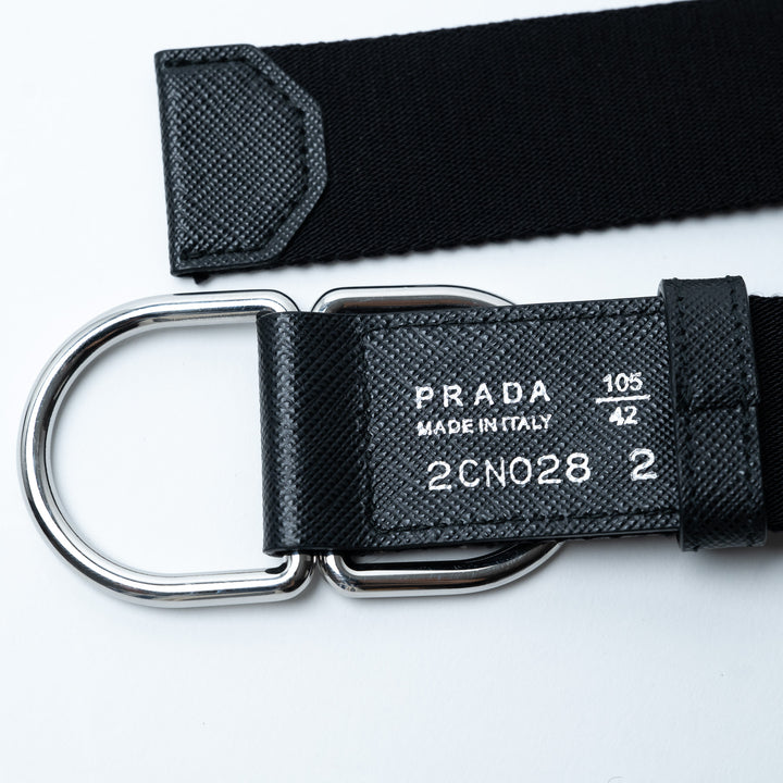Prada Re-Nylon Belt with Saffiano Leather Accents and D-Ring Hardware Size 105