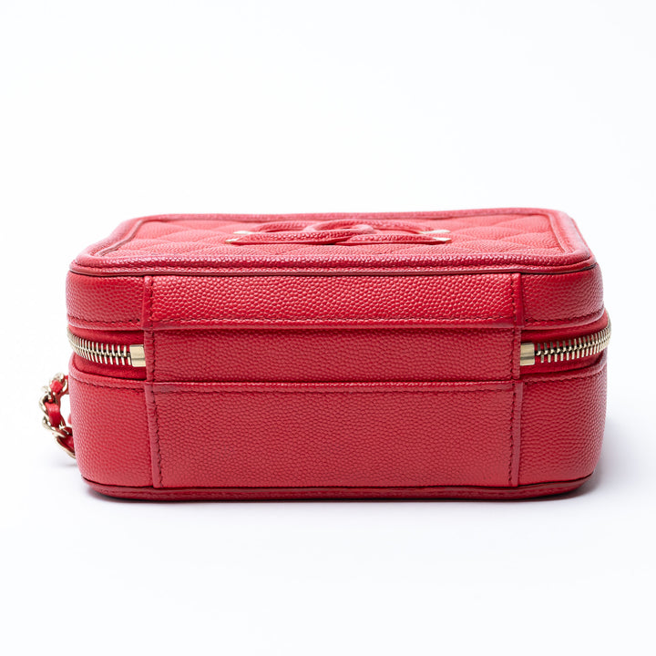 Pre-Loved Chanel™ Red Caviar Leather Small Filigree Vanity Case