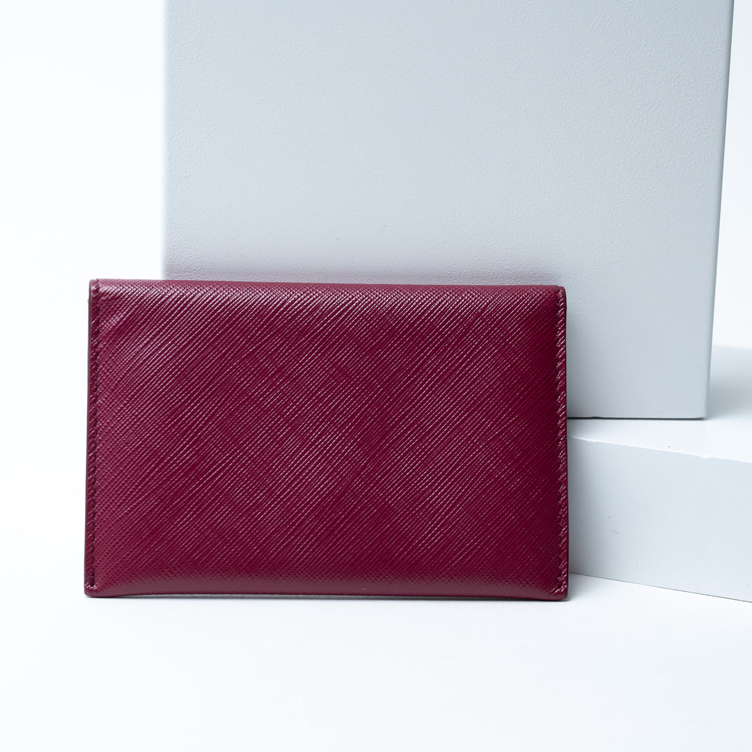 Ferragamo Burgundy Grained Calfskin Leather Gancini Card Holder