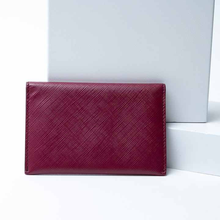 Ferragamo Burgundy Grained Calfskin Leather Gancini Card Holder
