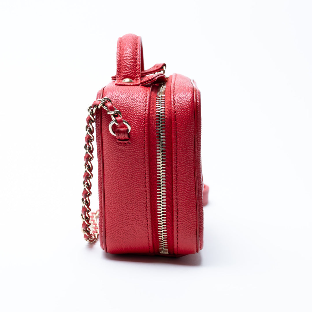 Pre-Loved Chanel™ Red Caviar Leather Small Filigree Vanity Case