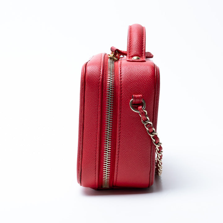 Pre-Loved Chanel™ Red Caviar Leather Small Filigree Vanity Case