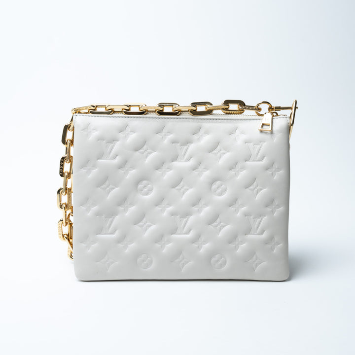 Louis Vuitton Soft White Monogram Embossed Lambskin Leather Coussin PM Bag