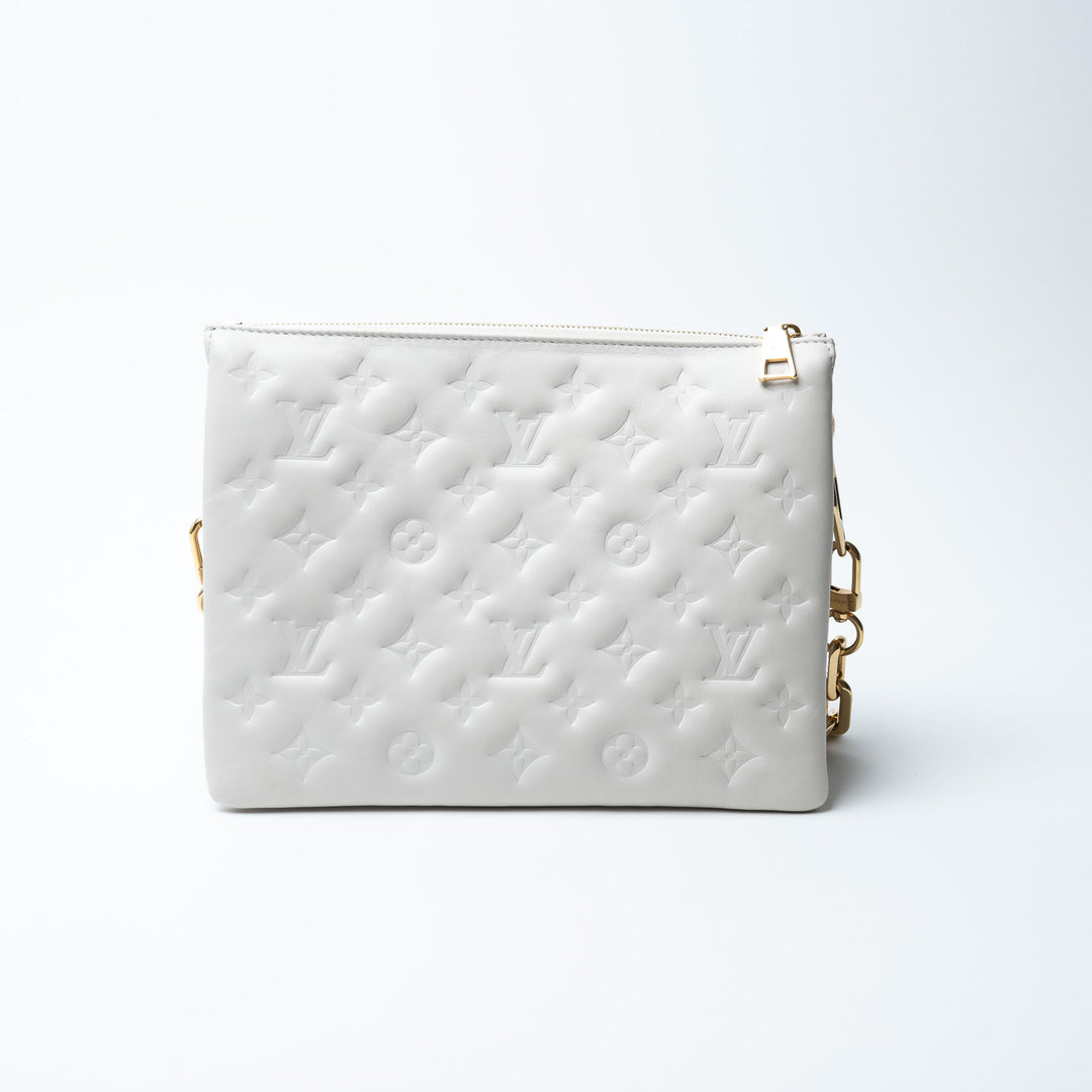 Louis Vuitton Soft White Monogram Embossed Lambskin Leather Coussin PM Bag